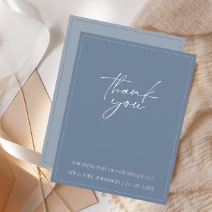 Elegant Dusty Blue Script Wedding Danke Card
