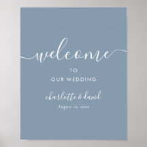 Elegant Dusty Blue Script Wedding Welcome Sign