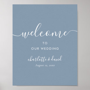Elegant Dusty Blue Script Wedding Welcome Sign Poster