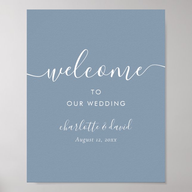 Elegant Dusty Blue Script Wedding Welcome Sign Poster (Vorne)