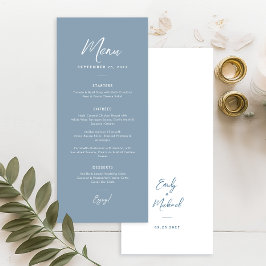 Elegant Dusty Blue Simple Calligraphy Wedding  Menükarte