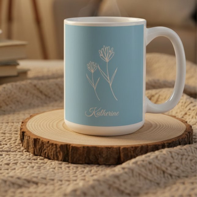 Elegant Dusty Blue Simple Flower  Kaffeetasse (Von Creator hochgeladen)