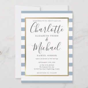Elegant Dusty Blue Stripe Script Wedding Einladung