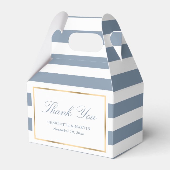 Elegant Dusty Blue Stripes Wedding Vielen Dank Geschenkschachtel (Vorderseite)