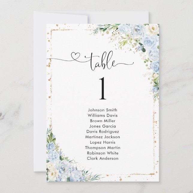 Elegant Dusty Blue Table Number Seating Chart (Vorderseite)