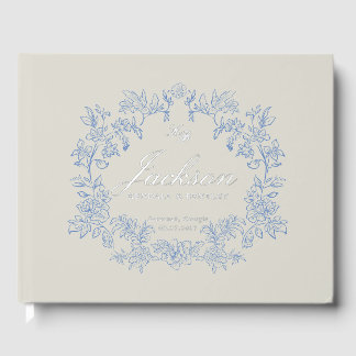 Elegant Dusty Blue Toile Floral Victorian Wedding Gästebuch