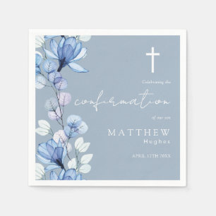 Elegant Dusty Blue Transparent Floral Confirmation Serviette
