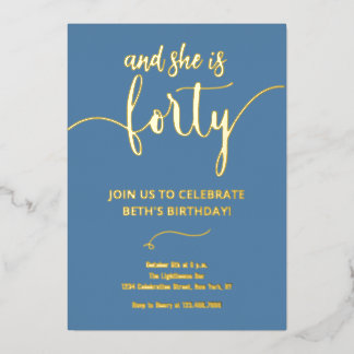 Elegant Dusty Blue und Gold 40 BIRTHDAY CARD Folieneinladung