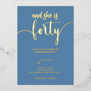 Elegant Dusty Blue und Gold 40 BIRTHDAY CARD Folieneinladung