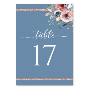 Elegant Dusty Blue und Rose Gold Wedding Tischnummer