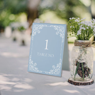 Elegant Dusty Blue Vintag Border Wedding Tischaufsteller