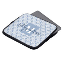 Elegant Dusty Blue Vintag Damask Mit Monogramm