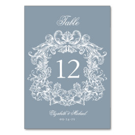 Elegant Dusty Blue Vintage Crest Wedding Tischnummer