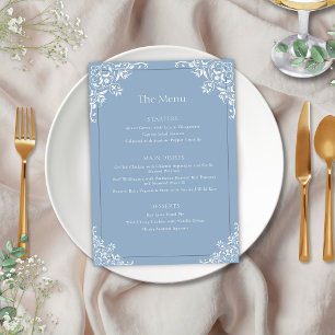 Elégant Dusty Blue Vintage Frame Mariage Menu