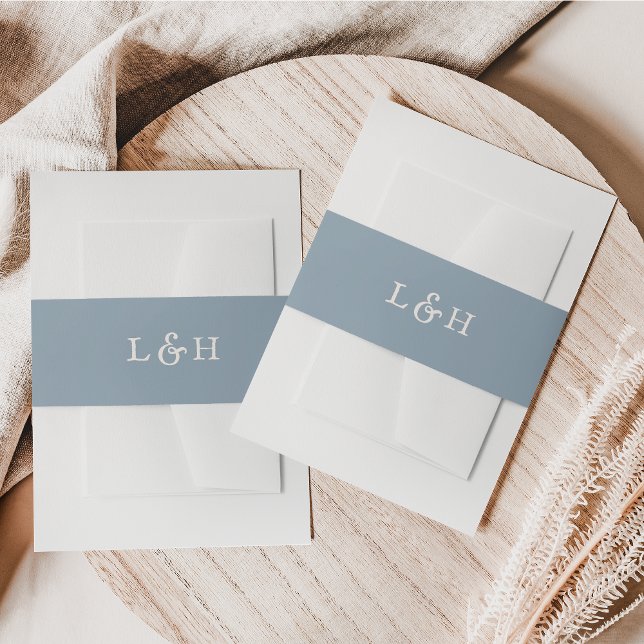 Elegant Dusty Blue Vintage Wedding Monogram Einladungsbanderole (Von Creator hochgeladen)