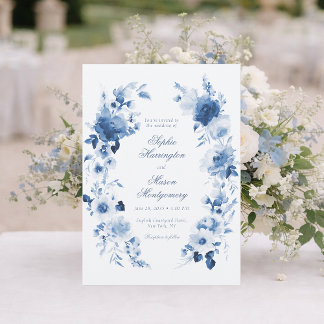 Elegant Dusty Blue Watercolor Floral Wedding Einladung