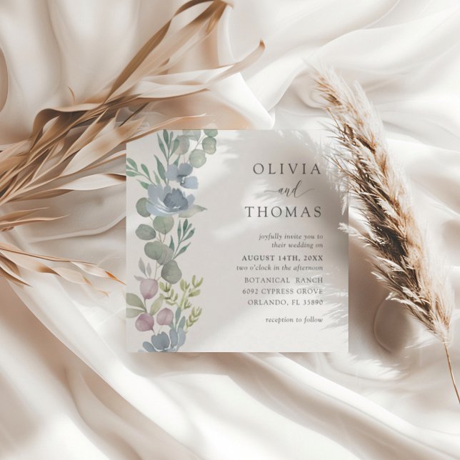 Elegant Dusty Blue Watercolor Floral Wedding Einladung (Von Creator hochgeladen)