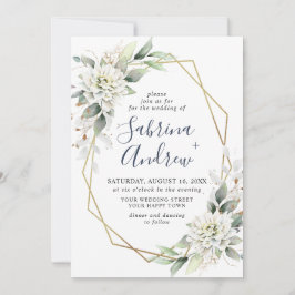 Elegant Dusty Blue Watercolor Grüne Hochzeit Einladung