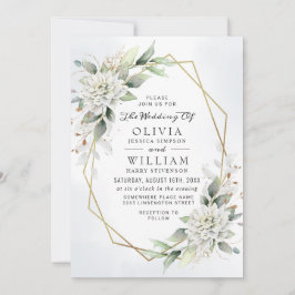 Elegant Dusty Blue Watercolor Grüne Hochzeit Einladung
