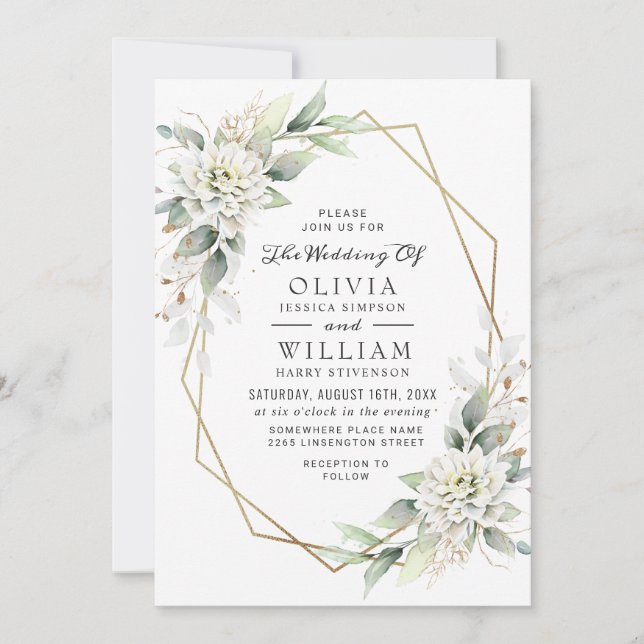 Elegant Dusty Blue Watercolor Grüne Hochzeit Einladung (Vorderseite)