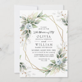 Elegant Dusty Blue Watercolor Grüne Hochzeit Einladung
