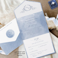 Elegant Dusty Blue Watercolor Monogram Wedding All
