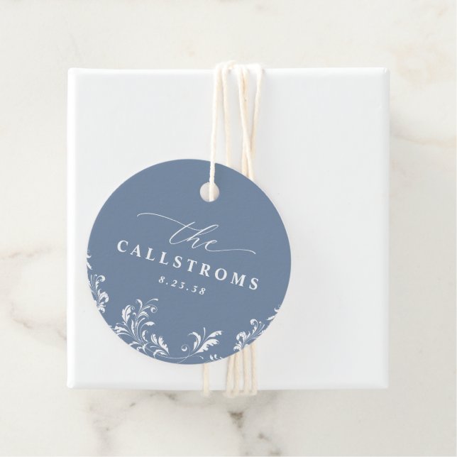 Elegant Dusty Blue Wedding Classy Round Geschenkanhänger (Beispiel)