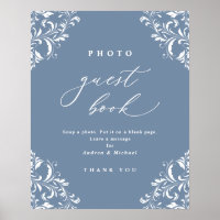 Elegant Dusty Blue Wedding Foto Guest Book Sign