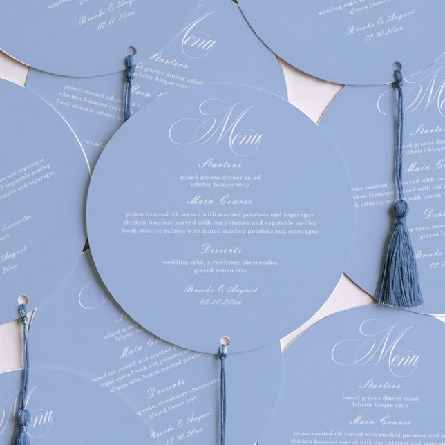 Elegant Dusty Blue Wedding Menu Circle Card (Von Creator hochgeladen)