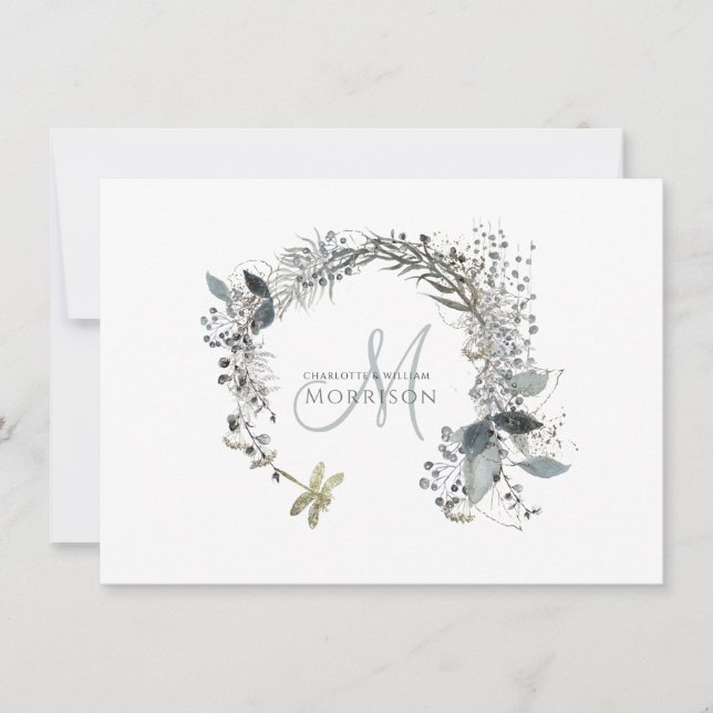 Elegant Dusty Blue Wedding Monogram Mitteilungskarte (Vorderseite)