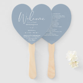 Elegant Dusty Blue Wedding Program Heart Fächer