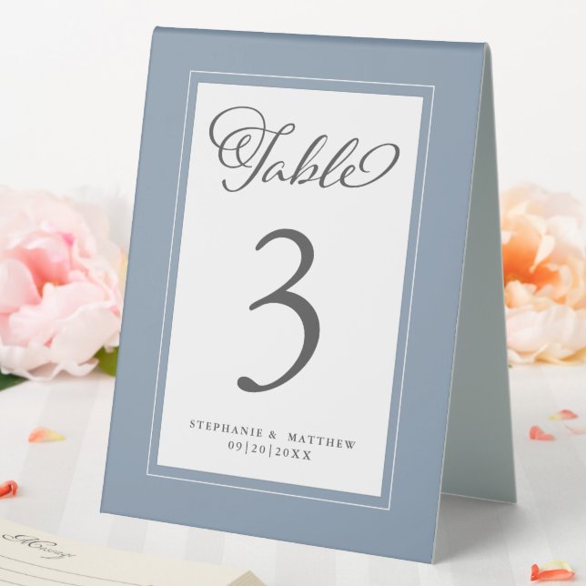 Elegant Dusty Blue Wedding Reception Chic Tischaufsteller (In Situ (Hochzeit))