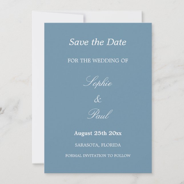 Elegant Dusty Blue Wedding Save the Date (Vorderseite)