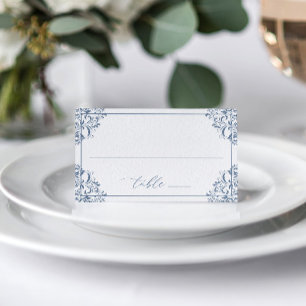 Elegant Dusty Blue Wedding Vintag Classic Platzkarte