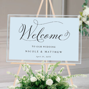Elegant Dusty Blue Wedding Willkommen Akryllisches Acrylschild