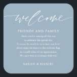 Elegant Dusty Blue Wedding Willkommensgeschenk Beu Quadratischer Aufkleber<br><div class="desc">Elegant Dusty Blue Wedding Willkommensgeschenk Beutel Sticker</div>