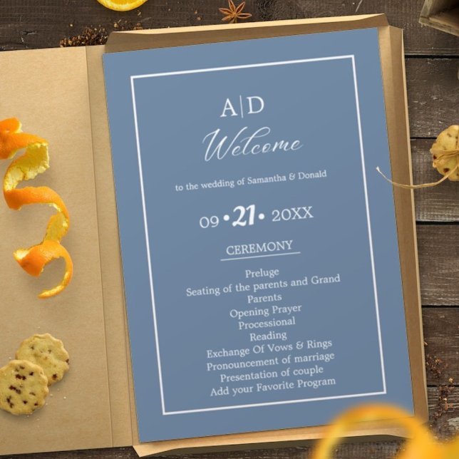 Elegant Dusty Blue Wedding Zeremony Program Einladung (Von Creator hochgeladen)