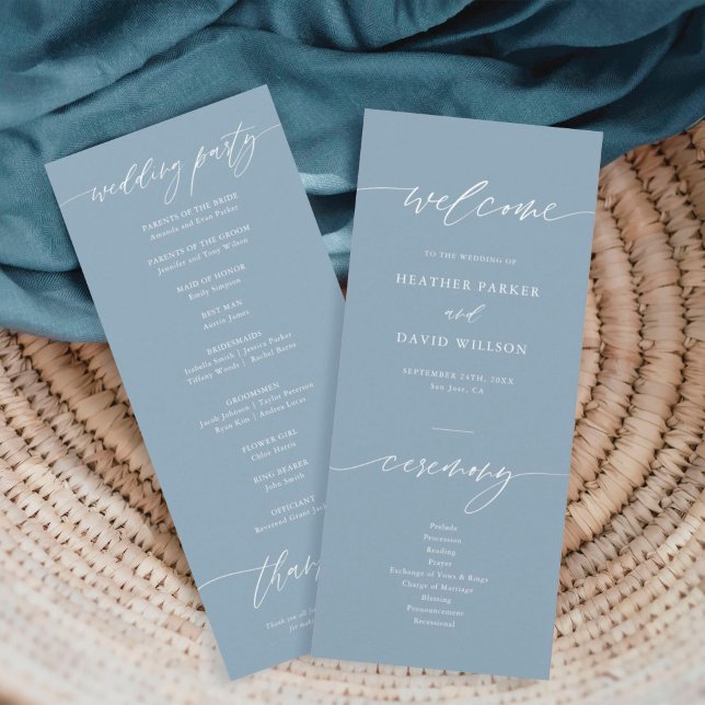 Elegant Dusty Blue Wedding Zeremony Programm (Von Creator hochgeladen)