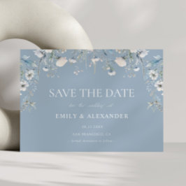 Elegant Dusty Blue White Blume Foto Wedding Save The Date