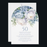 Elegant Dusty Blue White Floral 50th Birthday Arch Einladung<br><div class="desc">Elegant staubige blau-weiße Blumenfrauen zum 50. Geburtstag feierliche Einladung. Diese Einladung kann gedruckt oder als digitale Einladung, mit Familie und Freunden über soziale Medien oder per E-Mail zu teilen gekauft werden. Kontaktieren Sie mich, um Hilfe bei Ihren Anpassungen zu erhalten oder um zusätzliche Matching oder Koordination von Zazzle-Produkten für Ihr...</div>