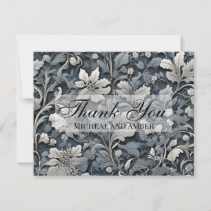 Elegant dusty blue white grau dankeskarte