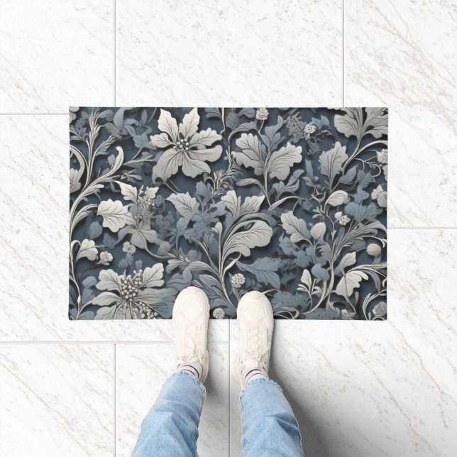 Elegant dusty blue white grau fußmatte (Indoor)