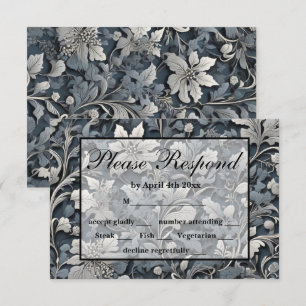Elegant dusty blue white grau RSVP karte