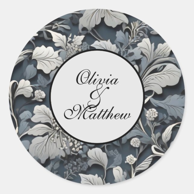 Elegant dusty blue white grau runder aufkleber (Vorderseite)