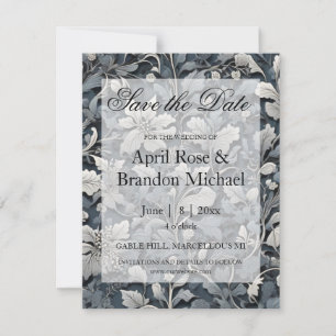 Elegant dusty blue white grau save the date