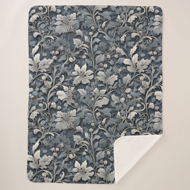 Elegant dusty blue white grau sherpadecke (Vorderseite)