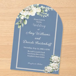 Elegant Dusty Blue White Roses Wedding Acryleinladungen