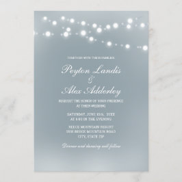 Elegant Dusty Blue White String Lights Wedding Einladung