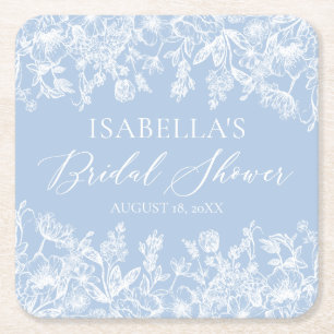 Elegant Dusty Blue Wildblume Brautparty Rechteckiger Pappuntersetzer