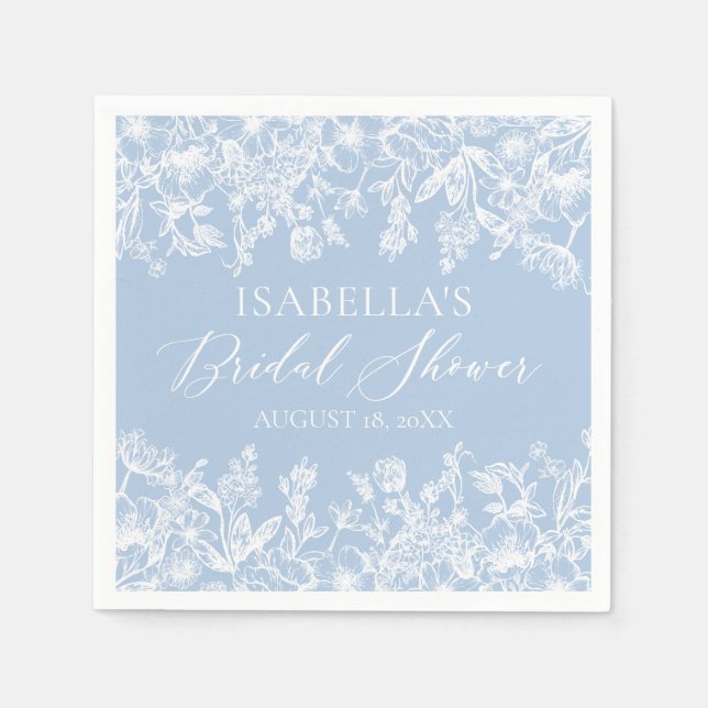 Elegant Dusty Blue Wildblume Brautparty Serviette (Vorderseite)